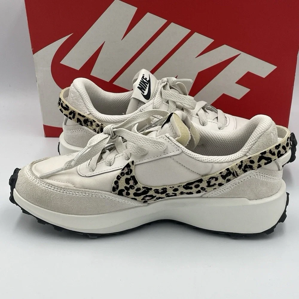 Nike Waffle Debut Womens Sneakers Cream‎ Sesame Black Leopard Swoosh Size 6 NEW